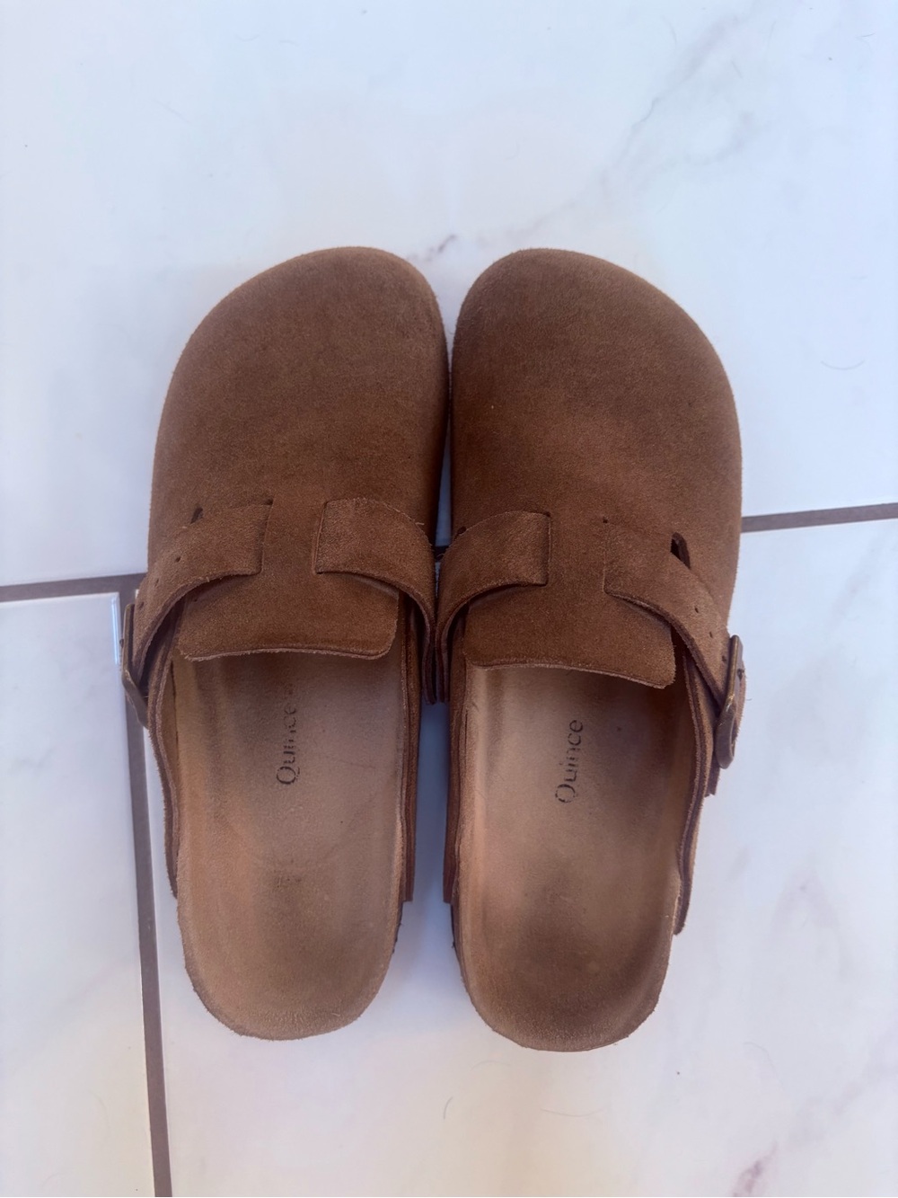 Quince Cafe Suede Adjustable Buckle Clogs
